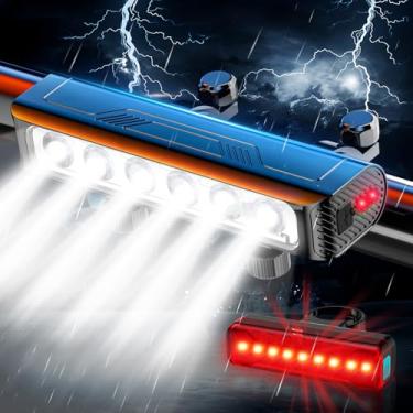 Imagem de Lanterna traseira de bicicleta super brilhante de 4800 lúmens 2025 para andar à noite, 6 LEDs 8000 mAh recarregável para bicicleta tempo de execução 72+h, 10 modos, 2 conjuntos de suporte de alumínio