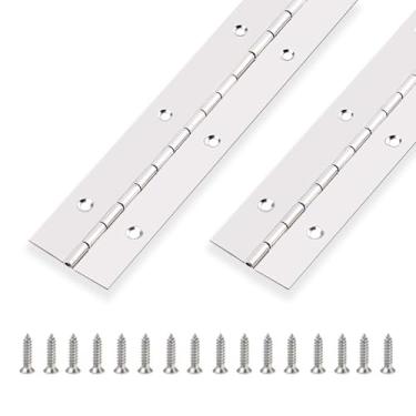 Imagem de 2 peças dobradiças de piano de 76 cm x 3 cm de aço inoxidável contínuo e dobradiça de piano para serviço pesado, 0,1 cm de espessura da folha, 1,3 cm de comprimento da junta, parafuso incluído