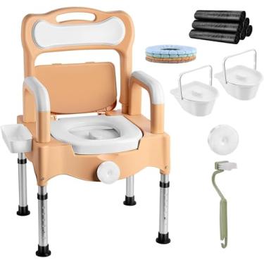 Imagem de Cadeira de cabeceira, cadeira de vaso sanitário portátil, vaso sanitário de cabeceira de até 299 kg, vaso sanitário com altura ajustável para idosos/deficientes para uso doméstico, vem com sensor de