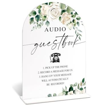 Imagem de Placas de casamento acrílicas para cerimônia e recepção, placa de livro de convidados de áudio rosa branca, centros de mesa de chá de panela para mesas com base, despedida de solteira, noivado e itens