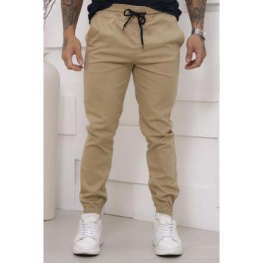 Imagem de Calça Jogger Masculina Sarja Bege com Cordão Ajustável - TBasics, P