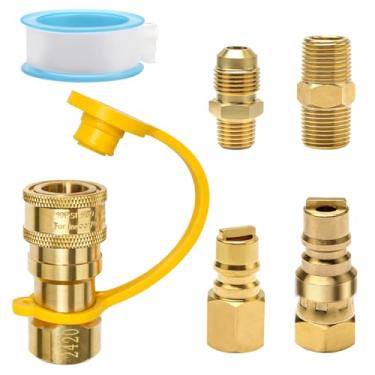 Imagem de ArrogantF Conexões De Conexão Rápida Gás Natural 3/8" Para Grelha Weber Char-Broil, Forno Pizza, Aquecedor Pátio Mr.Heater E Mais Sistemas Propano/Natural Baixa Pressão, 6 Peças