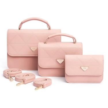 Imagem de Kit 3 Bolsas Femininas Mão e Tiracolo – Elegância Versátil para Todas as Ocasiões e Presentes (Rosa)