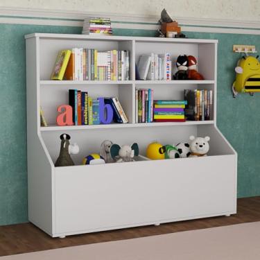 Imagem de Organizador Infantil Grande com Nichos e Baú Estante Branca para Livros Brinquedos e Decoração