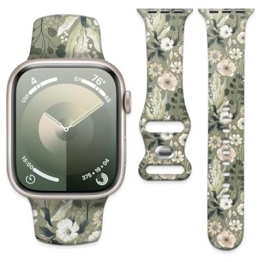 Imagem de Pulseira de relógio compatível com Apple Watch de 38 mm, 40 mm, 41 mm e 42 mm, pulseira de substituição com fecho clássico para Apple Watch Series SE 10, 9, 8, 7, 6 5, Utral para mulheres (flores e