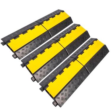 Imagem de YELACK Rampa de cabo de borracha, protetor de cabo, rampas, mangueira de arame, proteção de 2 canais, cobertura de cabo de plástico de borracha para asfalto, concreto, cascalho, entrada de automóveis