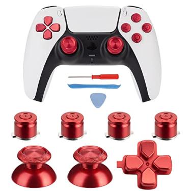 Imagem de Avericht Botões De Metal Abxy, Joysticks Direcionais Para Controle Ps5, Kit Substituição Ação E Analógico Alumínio (Vermelho Metálico)