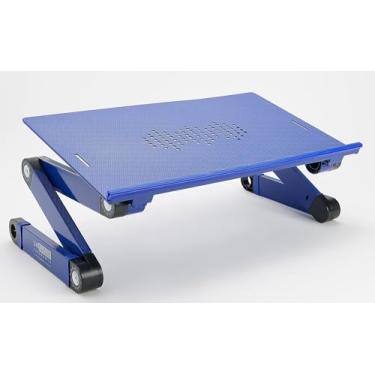 Imagem de Suporte de laptop ajustável para mesa Uncaged Ergonomics Workez, altura ajustável, suporte dobrável de alumínio para computador e suporte para cama de mesa, GG - azul
