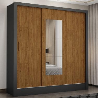 Imagem de Guarda-Roupa Santiago 3 Portas 3 Gavetas com Espelho Preto/Cinamomo - Carioca Móveis