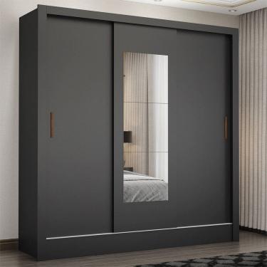 Imagem de Guarda-Roupa Santiago 3 Portas 3 Gavetas com Espelho Preto - Carioca Móveis