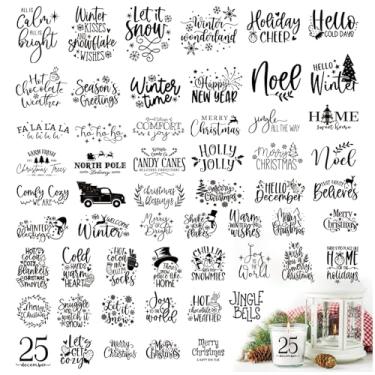 Imagem de 56 peças palavras de Natal esfregar em transferências para artesanato vinil enfeite de Natal adesivos decalques para frascos de vidro, garrafa de bola, decoração de parede de madeira (joy56)