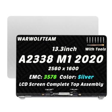Imagem de WARWOLFTEAM Montagem completa de substituição de tela LCD LED de 13,3 polegadas compatível com MacBook Pro A2338 M1 2020 EMC 3578 661-17549 MYD82 MYD83 MYD92 MYDA2 MYDC2 2560 x 1600 LCD LED Prata)