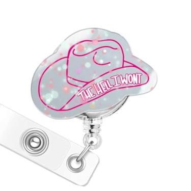 Imagem de Carretel de crachá de enfermeira, suporte de chapéu de caubói retrátil com clipes jacaré, carretéis de crachá de identificação vaqueira ocidental para enfermeiras assistentes médicas RN estagiário