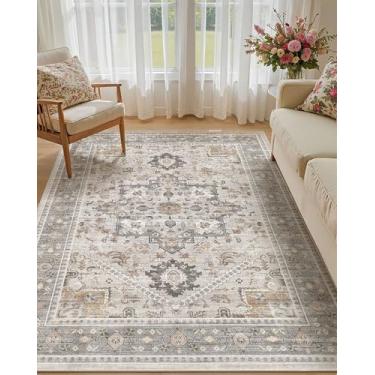 Imagem de Micgeek Tapete vintage de 15 x 23 cm: Tapete de piso grande lavável neutro macio antiderrapante fino para sala de estar, quarto, cozinha, sala de jantar, casa, escritório, casa de fazenda interna