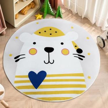 Imagem de Lacomfy Tapete grande redondo para crianças, lavável, antiderrapante, para sala de jogos, urso fofo, meninas, meninos, tapete antiderrapante, supermacio, para quarto de bebê, 1,5 m