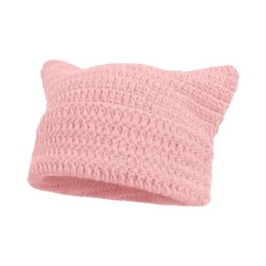 Imagem de Gorro Feminino De Inverno Listrado Com Orelhas De Gato, Estilo Coreano