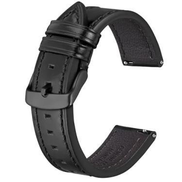 Imagem de BISONSTRAP Pulseiras de relógio de couro, pulseira de substituição estilo sela para homens e mulheres - 18 mm, 19 mm, 20 mm, 21 mm, 22 mm, Preto (fivela preta), 20mm, Moderno