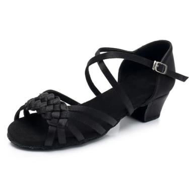 Imagem de MSMAX Sandália feminina de dança latina de salto baixo para meninas, 036 preto, 15
