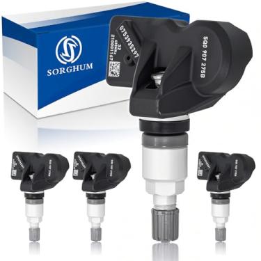 Imagem de Sistema de monitoramento da pressão dos pneus Sorghum - Conjunto de 4 sensores TPMS pré-programados para pressão dos pneus 433 MHz compatível com Audi A3 Q3 Volkswagen Jetta Beetle Passat Tiguan Porsche 911 2013-2019 Substituição # 5Q0907275