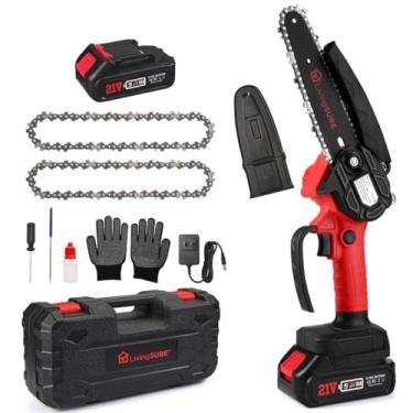 Imagem de Mini motosserra recarregável com baterias da LivingSURETM, motosserras elétricas portáteis sem fio, motosserra portátil para aparar e poda de galhos de árvores, casa e jardim