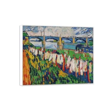 Imagem de BMZFYBS Pôster e impressões de arte famosa da paisagem - Imagem de decoração de parede em tela - Ponte 2 - Pintura com moldura branca para casa 70 x 85 cm 27 x 33 pol