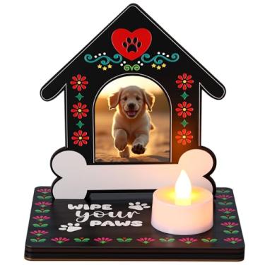 Imagem de Jetec Porta-velas de madeira Dia dos Mortos Día De Los Muertos Moldura para Decoração de Mesa de Casa Festa Mexicana Dia dos Mortos Decorações de Altar Suprimentos de Lembrança de Halloween (Puppy)