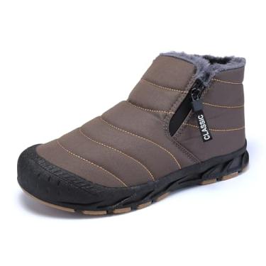 Imagem de Jakcuz Botas de neve masculinas resistentes à água, antiderrapantes, com forro de fuzz, botas de cano alto quentes para homens, Cinza, marrom, 8 Wide