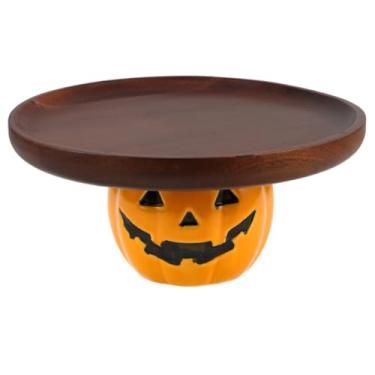 Imagem de STOBAZA Travessa de servir de Halloween: bandeja de servir bolo de aperitivo - prato de sobremesa de festa de Halloween para bolos, lanches, pão, biscoito e doces