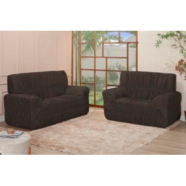 Imagem de Kit Capa para Sofá 3 e 2 Lugares, Malha Gel Poliéster, 21 Elásticos, Ajuste Coladinho, Estilo Contemporâneo (MARROM)