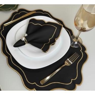 Imagem de Kit Jogo Americano Sousplat Bordado Suplat de Mesa Posta Redondo/Retangular e Guardanapos (Realeza Preto, Mesa 2 Lugares (4 Peças))