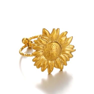 Imagem de LLYANZ Colar com pingente de margarida e girassol de aço inoxidável e anel de margarida podem ser ajustados, normal, Aço inoxidável, Sem Pedra Preciosa