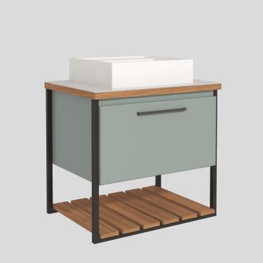 Imagem de Gabinete Balcão Suspenso Cuba Marmorite Caribe 60 cm Aço Banheiro Porta 1 Prateleira Verde Pistache