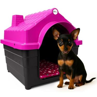 Imagem de Casinha Casa Plástica Cachorro Gato Porte Pequeno Mecpet Com Colchao(Rosa, Nº 02)