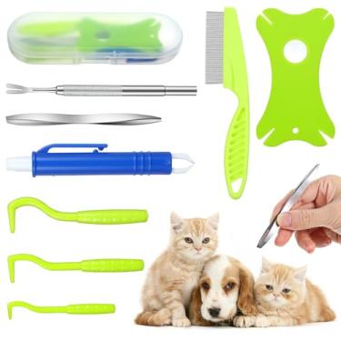 Imagem de Kit de ferramentas de remoção de carrapatos 8 em 1 com caixa de armazenamento Pinças de carrapato de aço inoxidável Pentes de cuidados para cães pente de gato para remover emaranhados e nós para cães