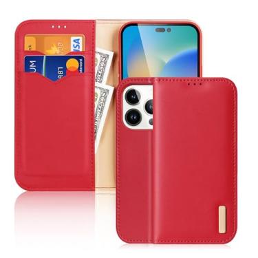 Imagem de FWYANZH Capa de couro genuíno para iPhone 17 Pro Max/17 Pro/Air/17, capa carteira de couro bovino luxuosa flip slots para cartões, proteção total, capa interna, vermelha, 17