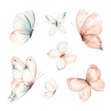Imagem de Adesivo de Parede Infantil Borboletas em Aquarela – Decoração Delicada para Quarto de Bebê ou Criança