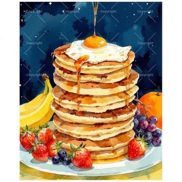 Imagem de TAOPAOLAB Kit de pintura por números de café da manhã para adultos - Panquecas DIY com ovo, xarope e pintura de frutas em tela 40,6 x 50,8 cm, conjunto de tinta acrílica, adequado para iniciantes