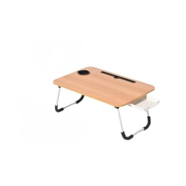 Imagem de Mesa Portátil Dobrável Com Gaveta Para Notebook Home Office Estudo Refeição Cama Com Porta Copo MDF(MADEIRA COM GAVETA)