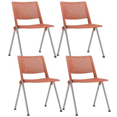 Imagem de Kit 04 Cadeiras Empilhável Fixa Lift F02 Base Aço Cinza Laranja - Lyam Decor