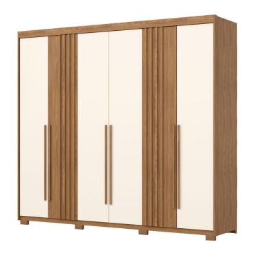 Imagem de Guarda Roupas Casal Ripado 6 Portas 4 Gavetas íris Madeirado/off White