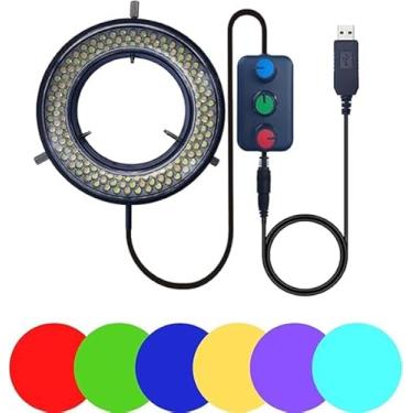 Imagem de Anel iluminador de luz de LED para microscópio, USB 5V 144, temperatura de cor ajustável, 4 zonas, RGB, fonte de luz de foco para monocular, binocular, trinocular, estéreo, microscópio, visão