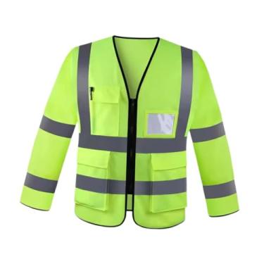 Imagem de Milageto Colete Refletivo de Alta Visibilidade de Manga Comprida para Adultos, Colete de Trabalho, Roupa de Trabalho para Controle de Tráfego, Policiais E Insp, Verde, Tamanho real