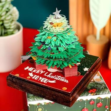 Imagem de Calendário 3D criativo de 2026, árvore de Natal, decoração semanal, com estojo de acrílico, escultura de papel, notas antiaderentes, presente de artesanato