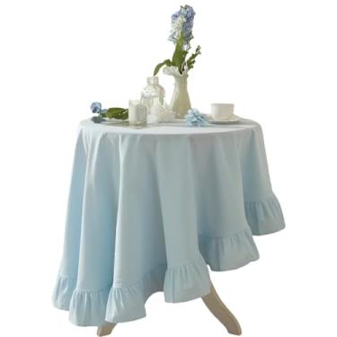 Imagem de apott Toalha de mesa Farmhouse com babados, toalha de mesa de linho azul de algodão com babados, toalhas de mesa chiques, sobreposição decorativa rústica para cozinha, 90 x 90 cm