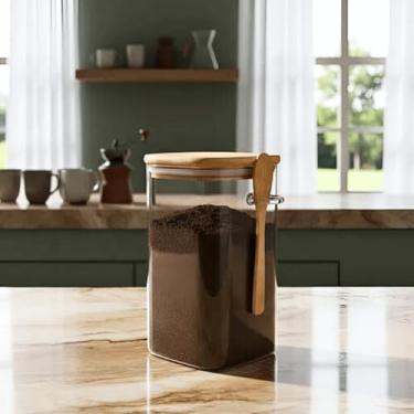 Imagem de Potes Vidro Grande Herméticos Tampa Bambu com Colher Borossilicato Armazenar Alimentos Cereal Café (Pequeno)