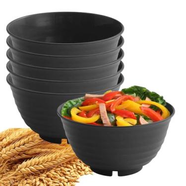 Imagem de YuanQ Tigelas redondas de palha de 18 cm, inquebráveis, leves, reutilizáveis para sobremesa, lanche ou salada, conjunto de 6 para uso na cozinha (preto)