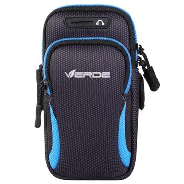 Imagem de Braçadeira Esportiva para Celular até 6.5" - Bolsa de Braço Ajustável, Antissuor e com Porta Fones para Corrida e Academia (Preto azul BB-01)