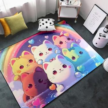 Imagem de Jiospet Tapete de gato arco-íris para meninas - decoração de quarto infantil colorido, estampa de gato anime, 1,7 x 1,8 m