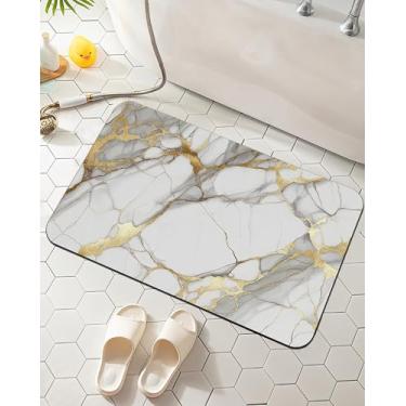 Imagem de Tapete de banheiro em mármore em ouro branco, macio e antiderrapante, tapete de banho abstrato, lavável na máquina de secagem rápida, tapete de 43 x 74 cm para chuveiro, banheira, cozinha e banheiro