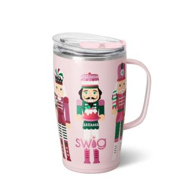 Imagem de Swig Life Caneca de viagem de 510 g, copo isolado com alça e tampa, caneca de café de viagem, compatível com porta-copos, copo de aço inoxidável de 510 g, reutilizável isolado com tampa (Soldados